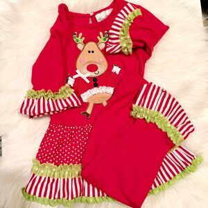 Rare Editions 3T Girls Reindeer Santa Tutu 2-pc Top/Bottom Set Clothes Preowned